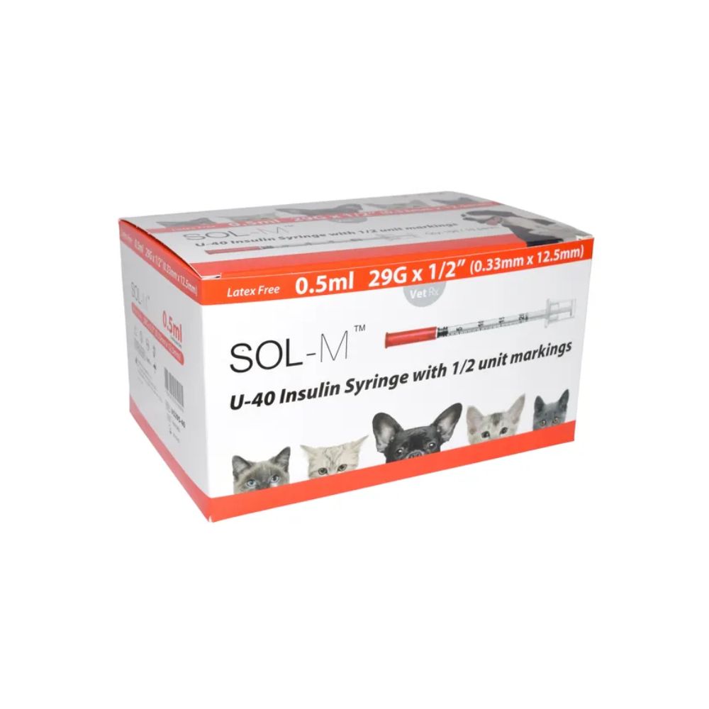 Jeringa Sol-Vet U40 de 0,5 ml, 29 g x 0,5 pulgadas, con aguja fija