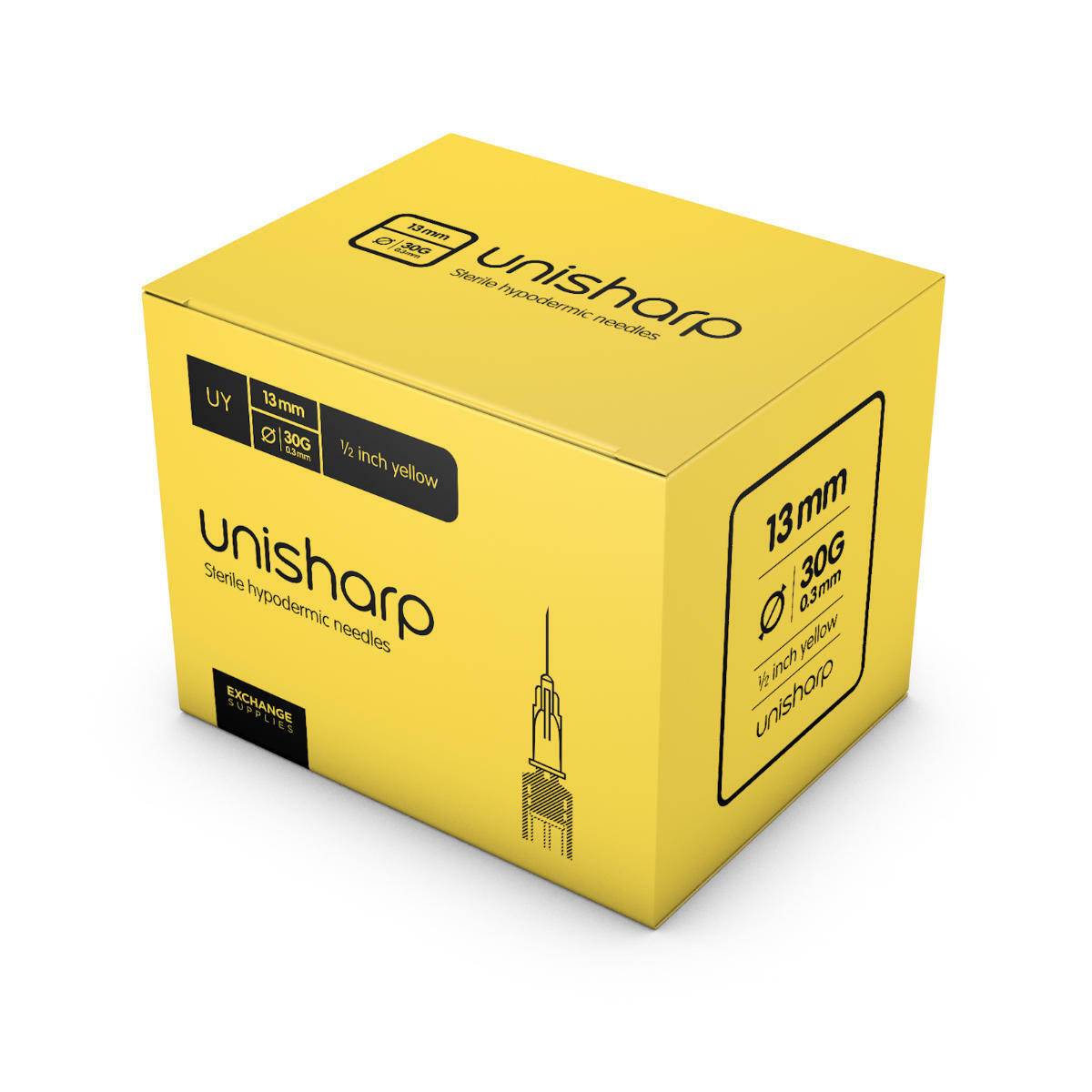Agujas Unisharp de 0,5 pulgadas y 30 g de color amarillo