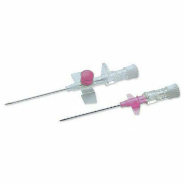 Cánula intravenosa con alas y puerto Terumo Versatus rosa de 20 g de 1,25 pulgadas
