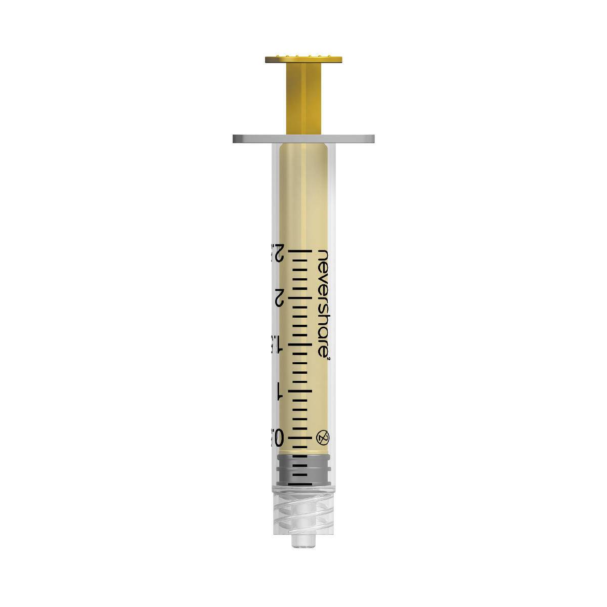 Jeringas Nevershare Luer Lock amarillas de 2,5 ml