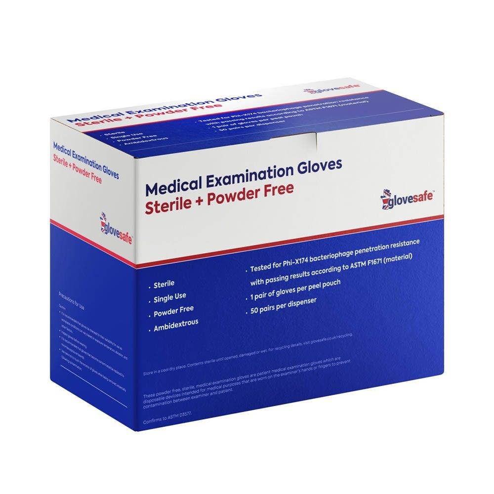 Guantes de examen de nitrilo azul estériles GloveSafe Caja de 50