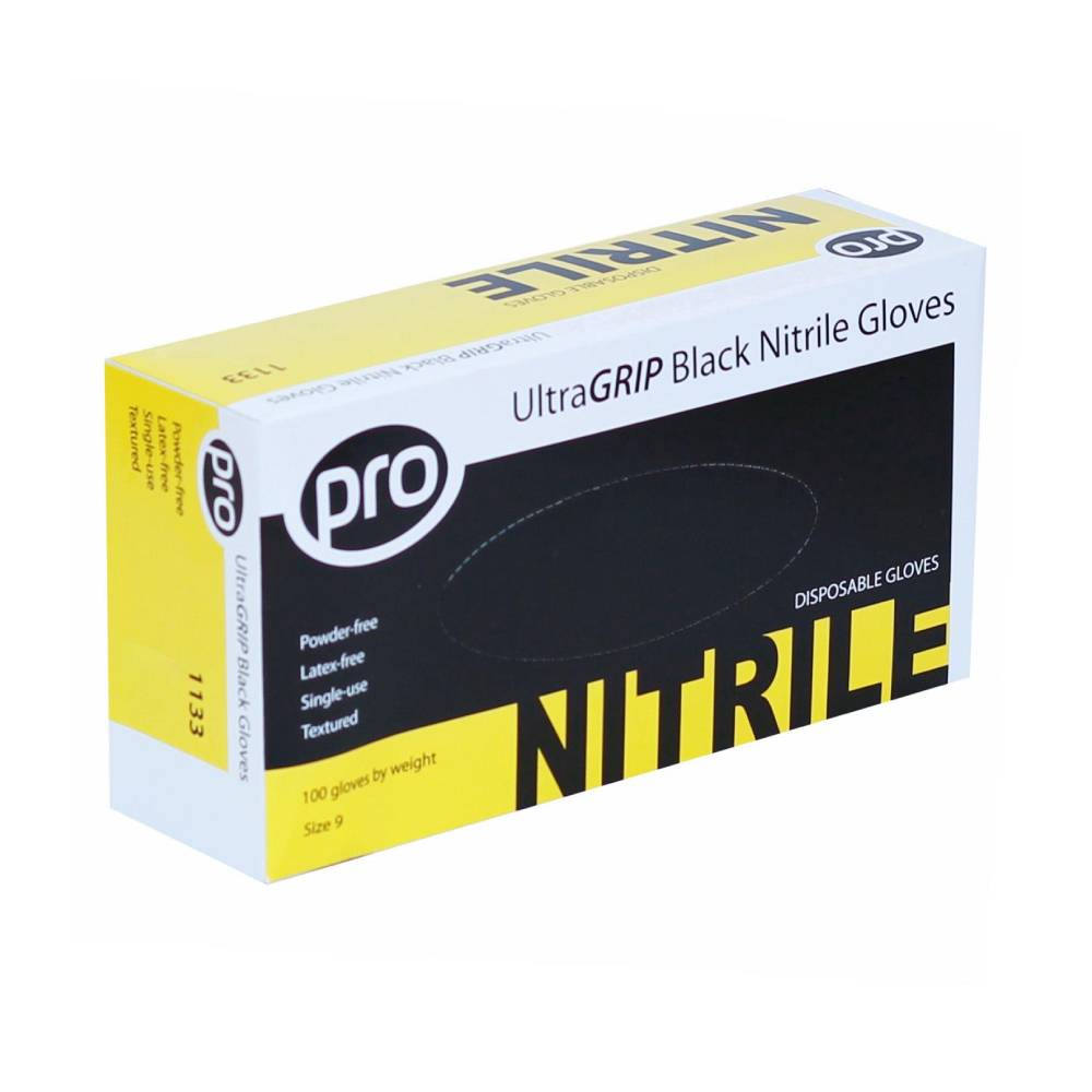 Guantes de nitrilo negros PRO UltraGRIP, caja de 100