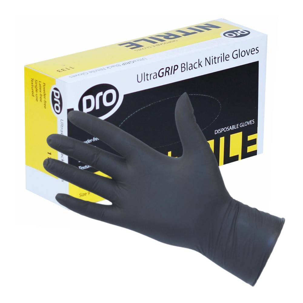 Guantes de nitrilo negros PRO UltraGRIP, caja de 100