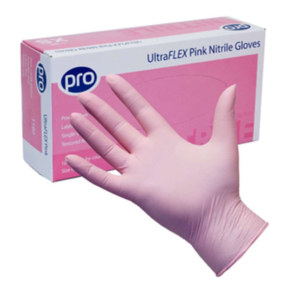 Guantes de nitrilo rosa PRO UltraFLEX Caja de 100