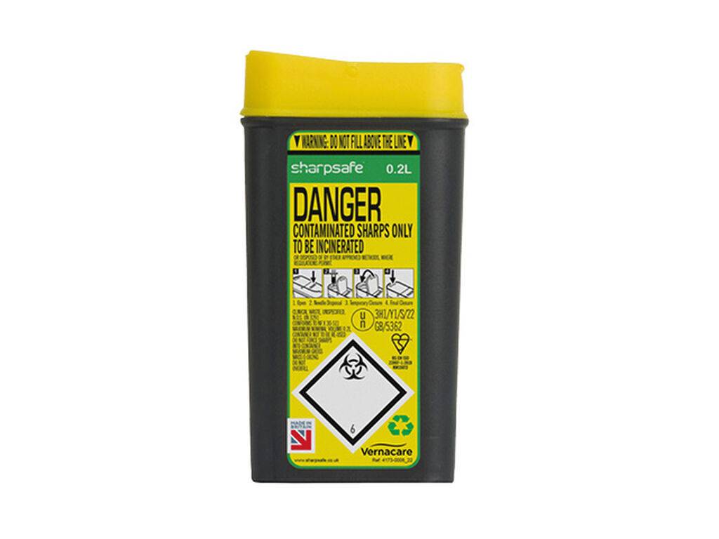 Contenedor de Puntas Sharpsafe Amarillo de 0.2 Litros con Apertura en Pétalo