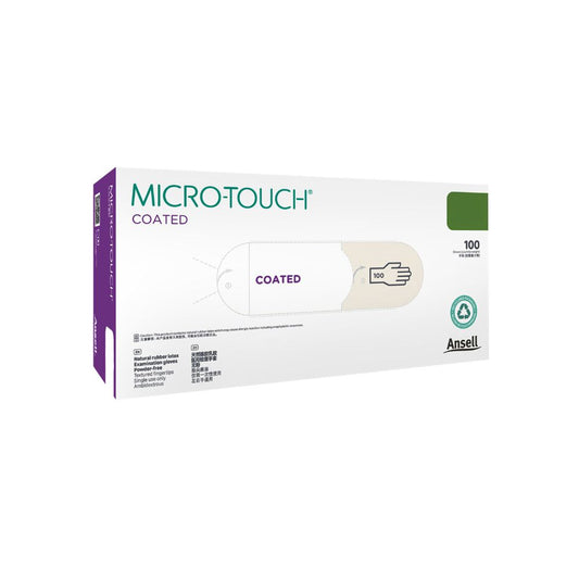 Caja de 100 guantes de exploración de látex recubiertos Ansell Micro-Touch blancos