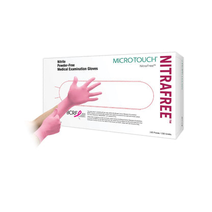 Caja de 100 guantes de examen de nitrilo rosa Ansell Micro-Touch NitraFree