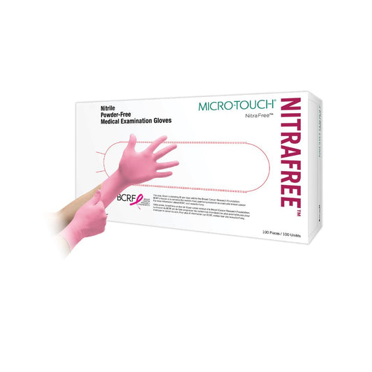 Caja de 100 guantes de examen de nitrilo rosa Ansell Micro-Touch NitraFree