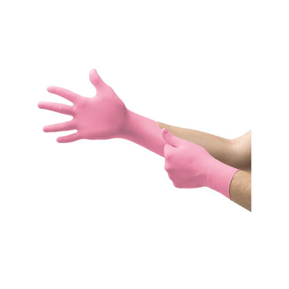 Caja de 100 guantes de examen de nitrilo rosa Ansell Micro-Touch NitraFree