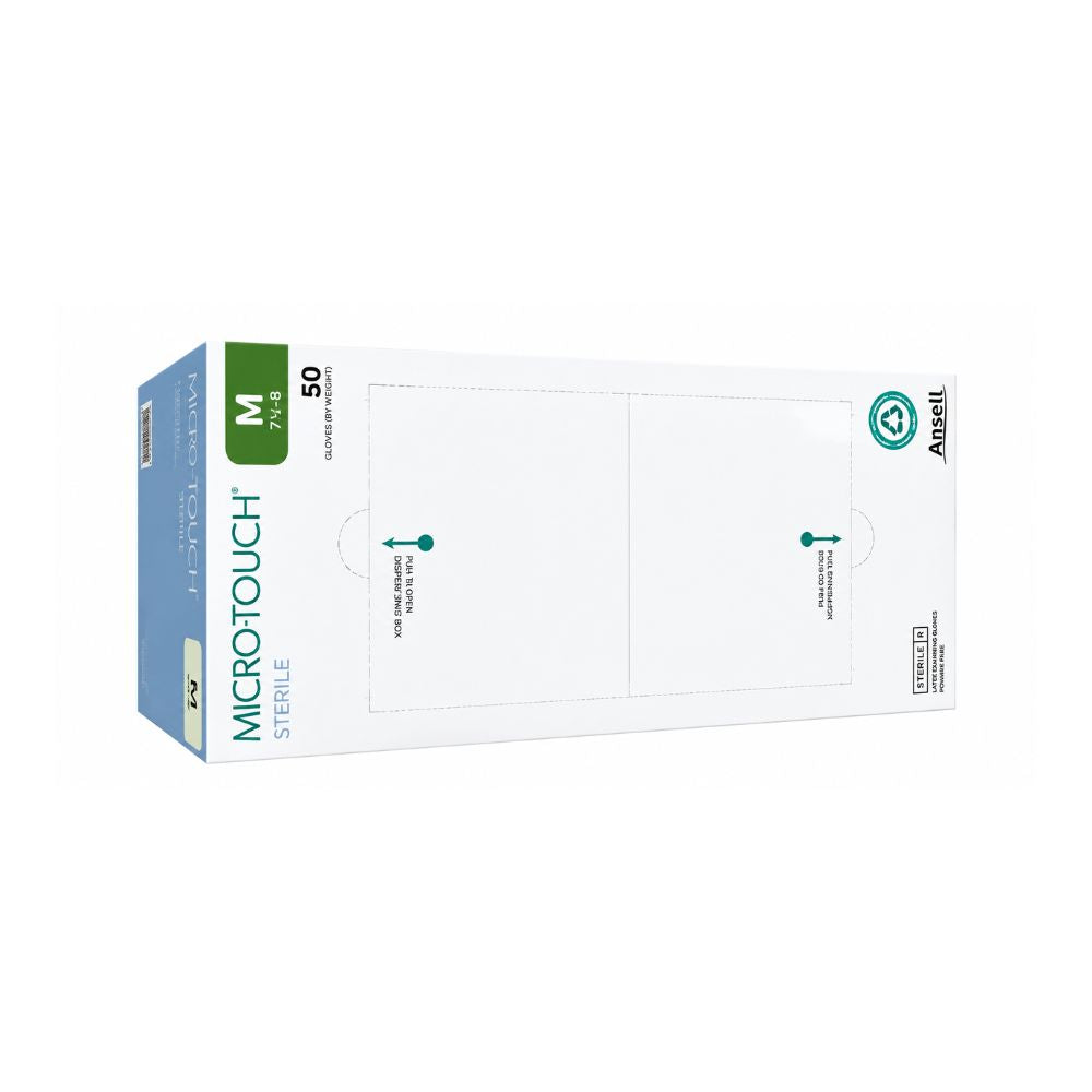 Caja de 25 pares de guantes de examen estériles de látex Ansell Micro-Touch blancos