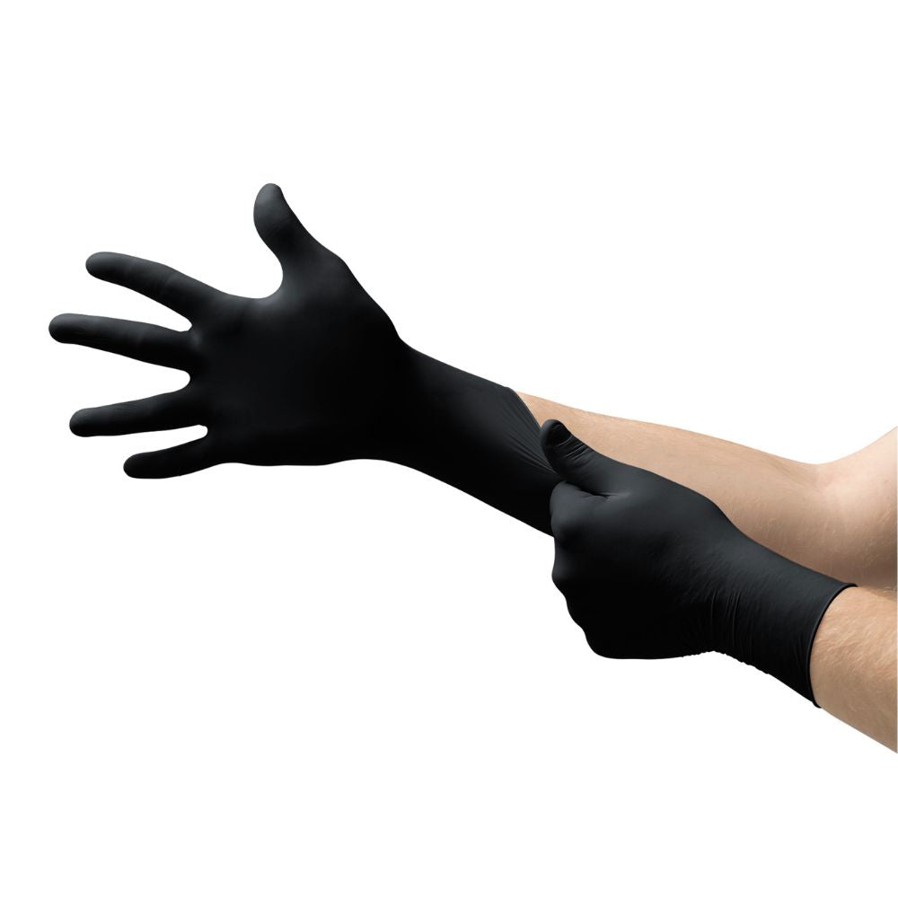 Guantes de examen de nitrilo negro Ansell Microflex MidKnight Touch, caja de 100
