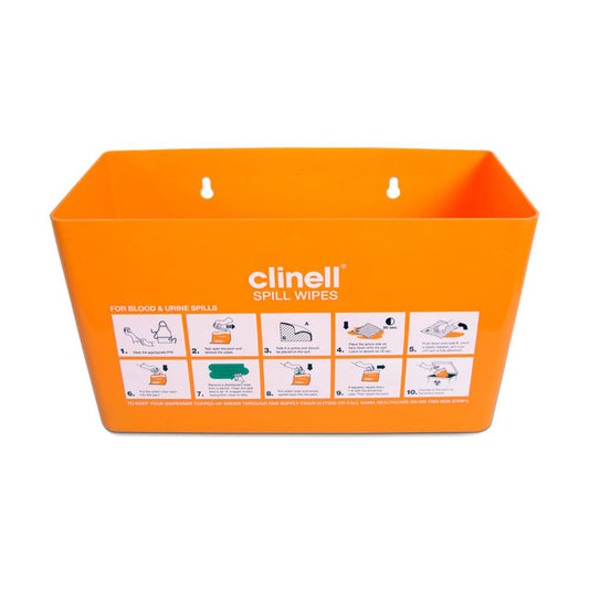 Dispensador de toallitas antiderrames de color naranja de Clinell