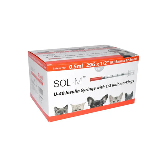 Jeringa Sol-Vet U40 de 0,5 ml, 29 g x 0,5 pulgadas, con aguja fija