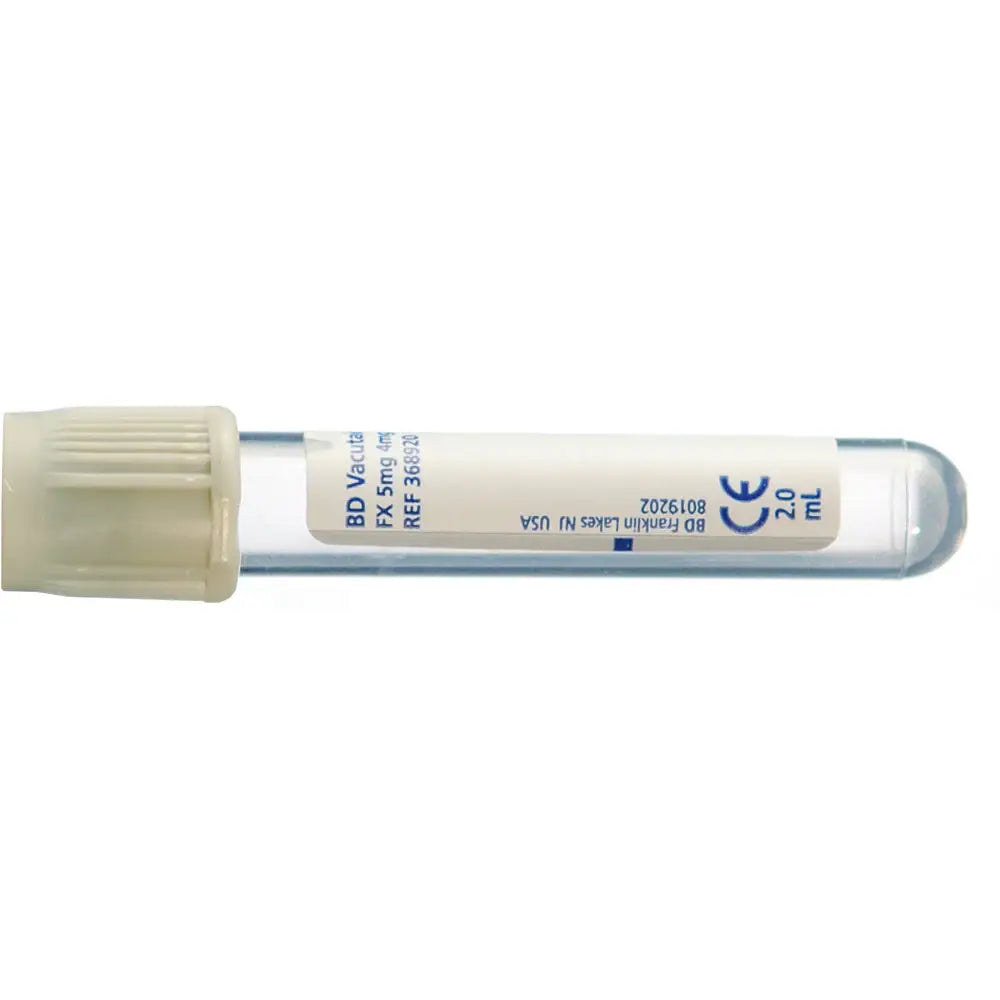 Tubos de extracción de sangre BD Vacutainer de 2 ml de fluoruro/oxalato de color gris