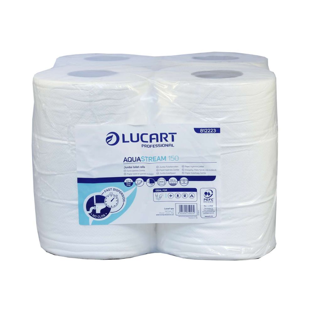 Lucart AquaStream 2 Ply Mini Jumbo Toilet Rolls 150m Pack of 12