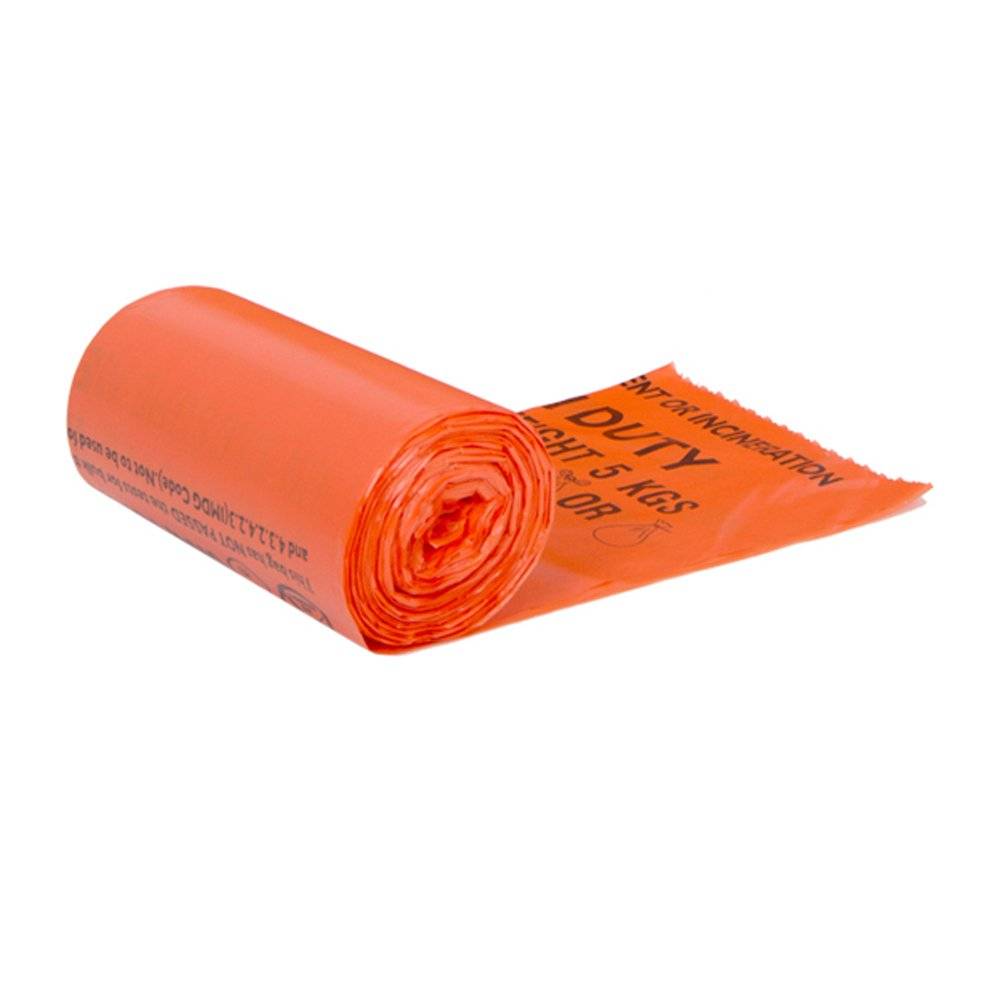 Sacos de residuos clínicos de uso mediano, color naranja, 20 litros, 50