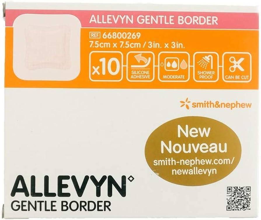 Apósito de espuma adhesivo Allevyn Gentle Border de 7,5 cm x 7,5 cm