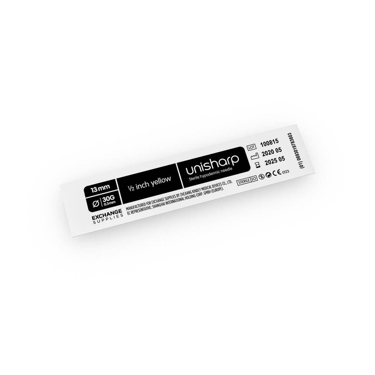 Agujas Unisharp de 0,5 pulgadas y 30 g de color amarillo