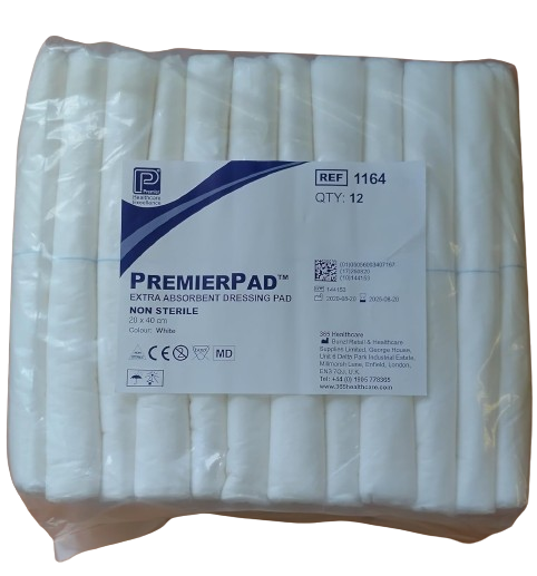 PremierPad - Apósitos no estériles para heridas, 20 cm x 40 cm, paquete de 12