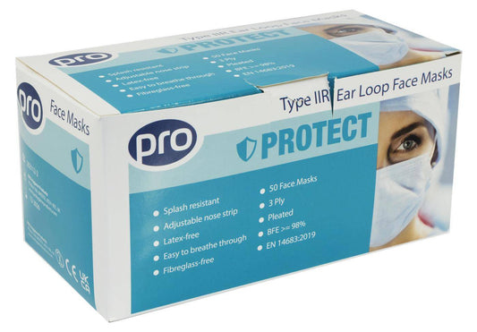 Mascarilla facial PRO tipo IIR resistente a fluidos, paquete de 50