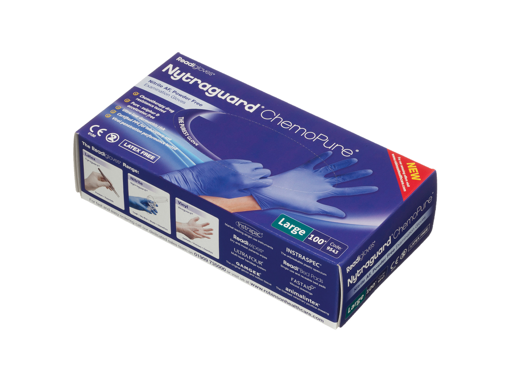 Guantes de nitrilo Nytraguard Chemopure, caja de 100