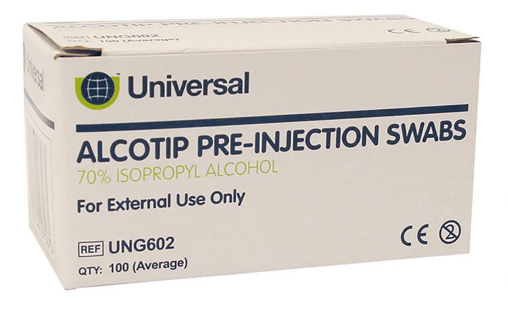 Hisopos universales para preinyección Alcotip Toallitas con alcohol al 70%