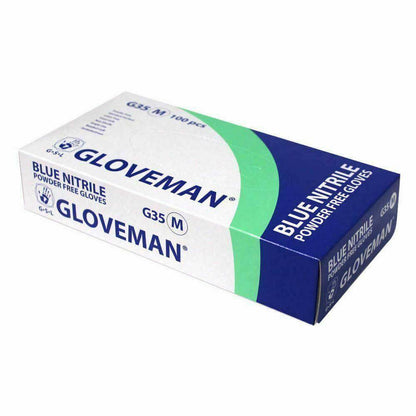 Guantes de nitrilo sin polvo Gloveman azules, caja de 100