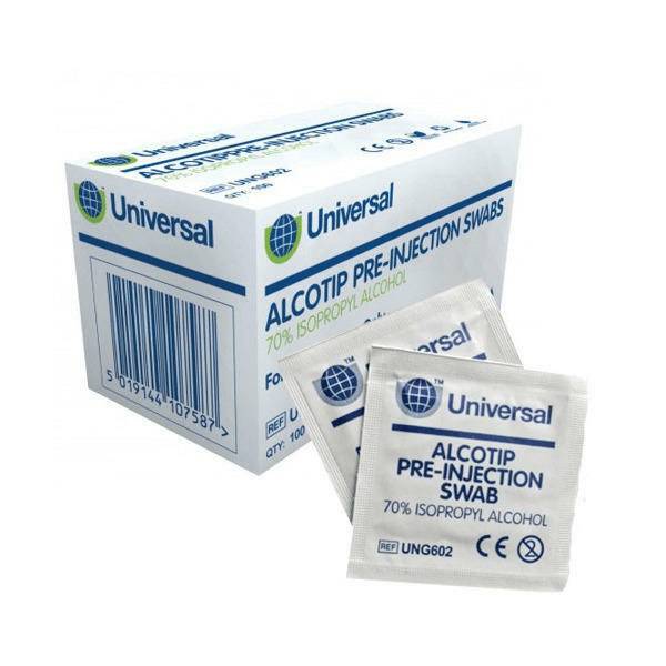 Hisopos universales para preinyección Alcotip Toallitas con alcohol al 70%