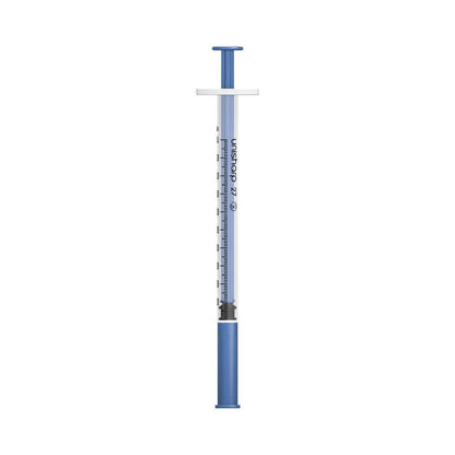 Jeringa y aguja Unisharp azul de 1 ml, 0,5 pulgadas, 27 g, u100