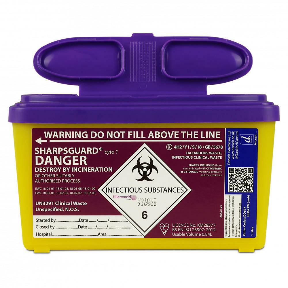 1 Litre Sharpsguard Purple Sharps Bin DD677W UKMEDI.CO.UK