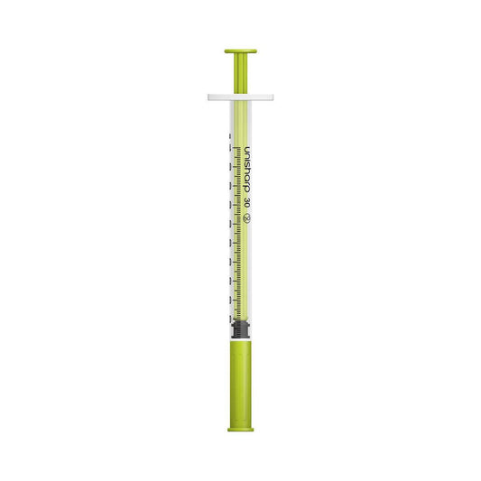 1ml 0.5 inch 30g Lime Unisharp Syringe and Needle u100 UF30L UKMEDI.CO.UK