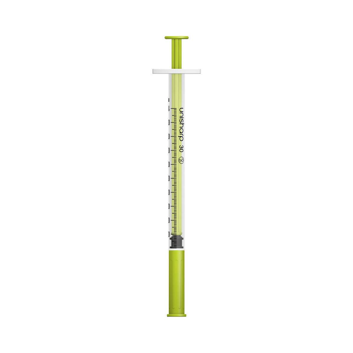 Jeringa y aguja Unisharp de lima de 1 ml, 0,5 pulgadas y 30 g u100