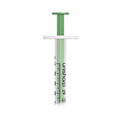 Unisharp 1ml 0.5 inch 29g Green Unisharp Syringe and Needle u100 UF29G UKMEDI - UK Medical Supplies