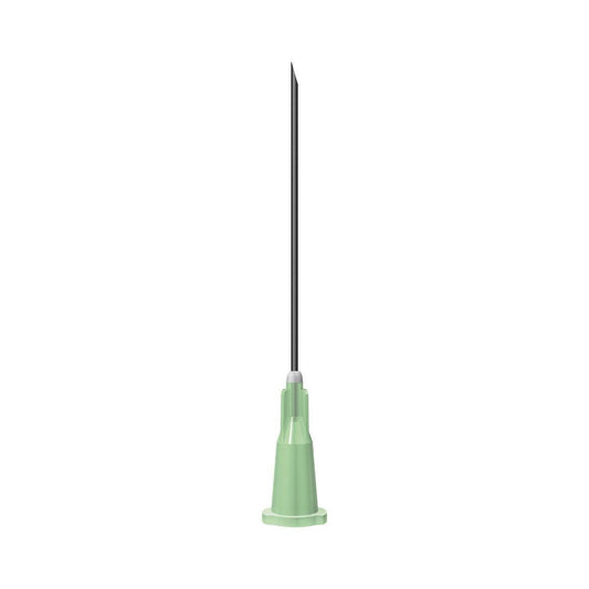 Agujas Sterican BBraun de 1,5 pulgadas y 21 g de color verde