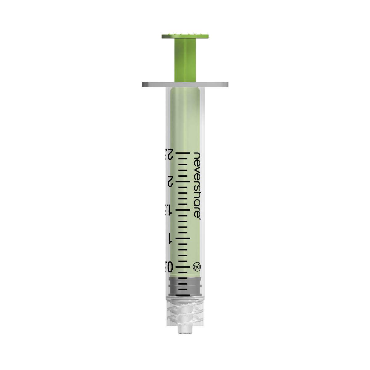 Jeringas Nevershare Luer Lock de 2,5 ml de color verde