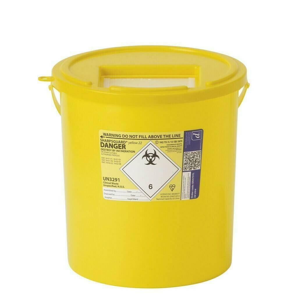 Contenedor para objetos punzantes amarillo Sharpsguard de 22 litros