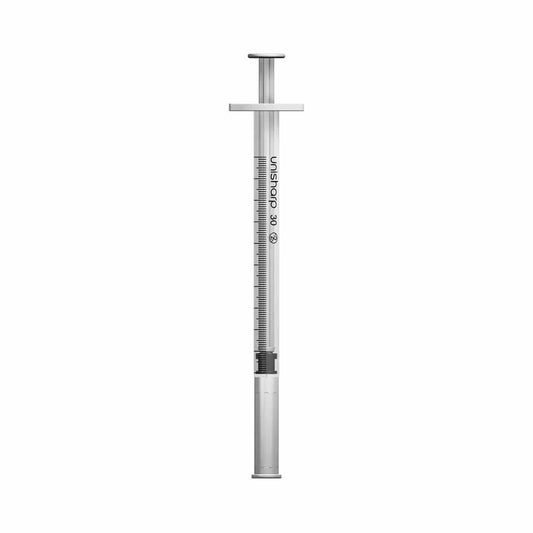 Jeringa y aguja Unisharp de 1 ml, 0,5 pulgadas y 30 g, u100
