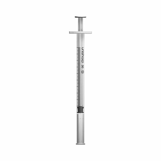 Jeringa y aguja Unisharp de 1 ml, 0,5 pulgadas y 29 g, 100 unidades