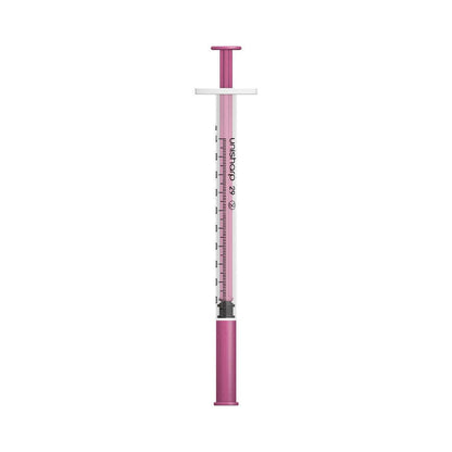 Jeringa y aguja Unisharp rosa de 1 ml, 0,5 pulgadas, 29 g, u100