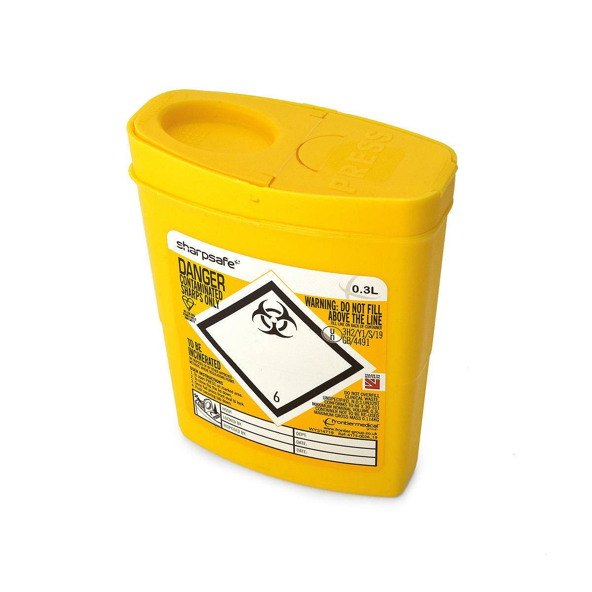 Contenedor para objetos punzantes amarillo Sharpsafe Frontier de 0,3 litros