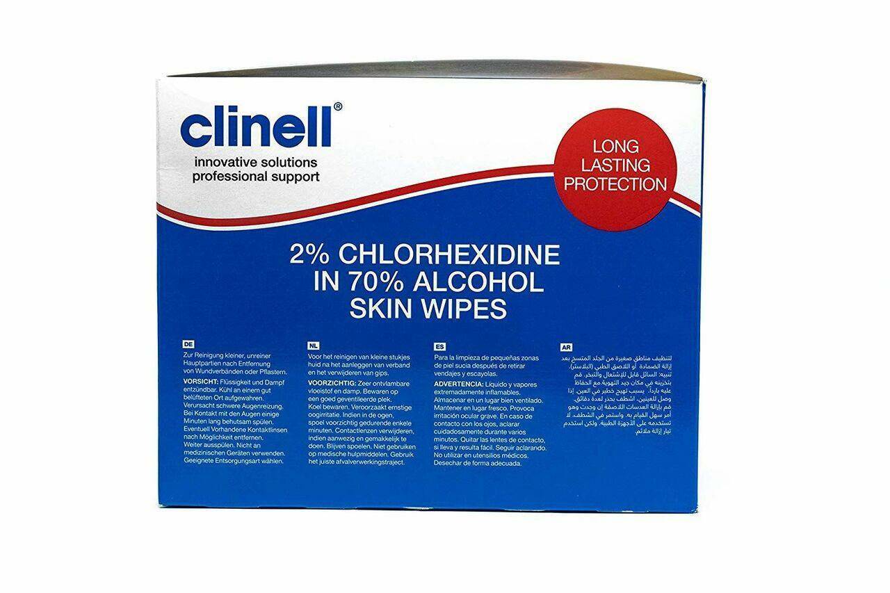 Clinell 2% Clorhexidina en 70% Alcohol Toallitas para la piel x 200