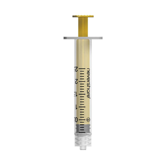 Jeringas Nevershare Luer Lock amarillas de 2,5 ml