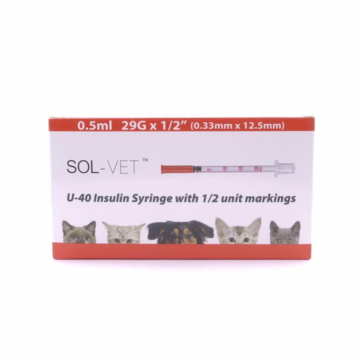 Jeringa Sol-Vet U40 de 0,5 ml, 29 g x 0,5 pulgadas, con aguja fija