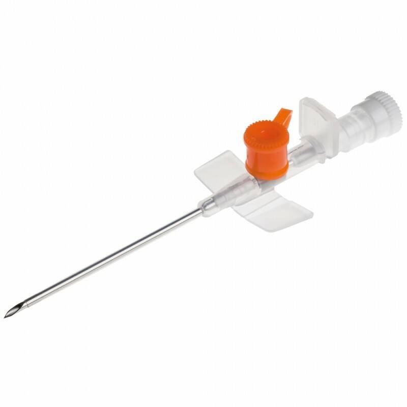 Cánula con alas BD Venflon IV naranja de 14 g y 45 mm con puerto de inyección
