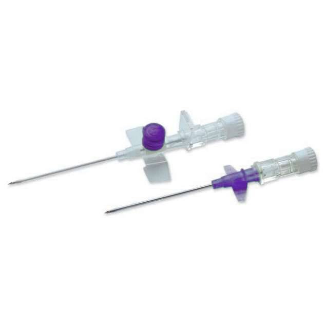 Cánula intravenosa con alas y puerto Terumo Versatus violeta de 26 g de 0,75 pulgadas