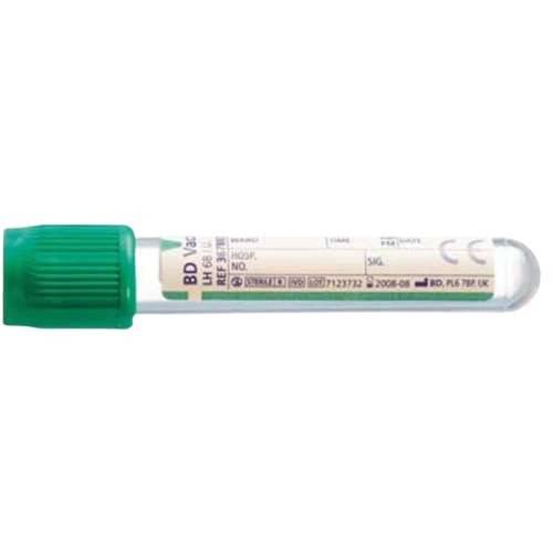 Tubo plástico de heparina de litio BD Vacutainer de 4 ml, cierre Hemogard verde