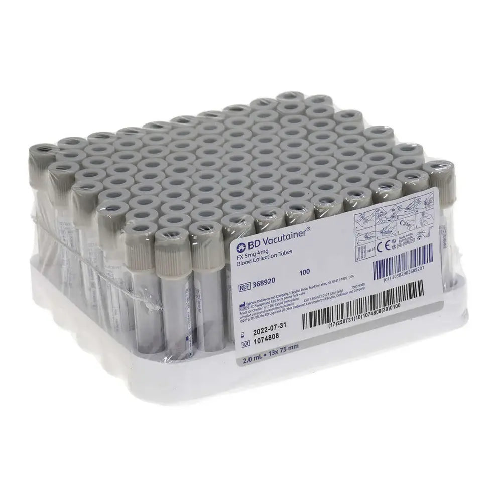 Tubos de extracción de sangre BD Vacutainer de 2 ml de fluoruro/oxalato de color gris