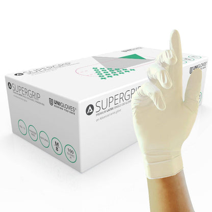 Guantes de examen de látex Unicare Supergrip Premium Caja de 100