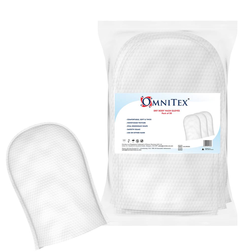 Guantes de lavado corporal Omnitex secos, paquete de 50