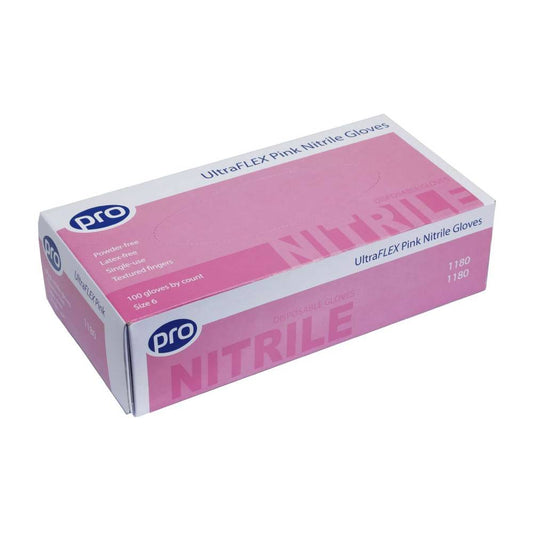 Guantes de nitrilo rosa PRO UltraFLEX Caja de 100